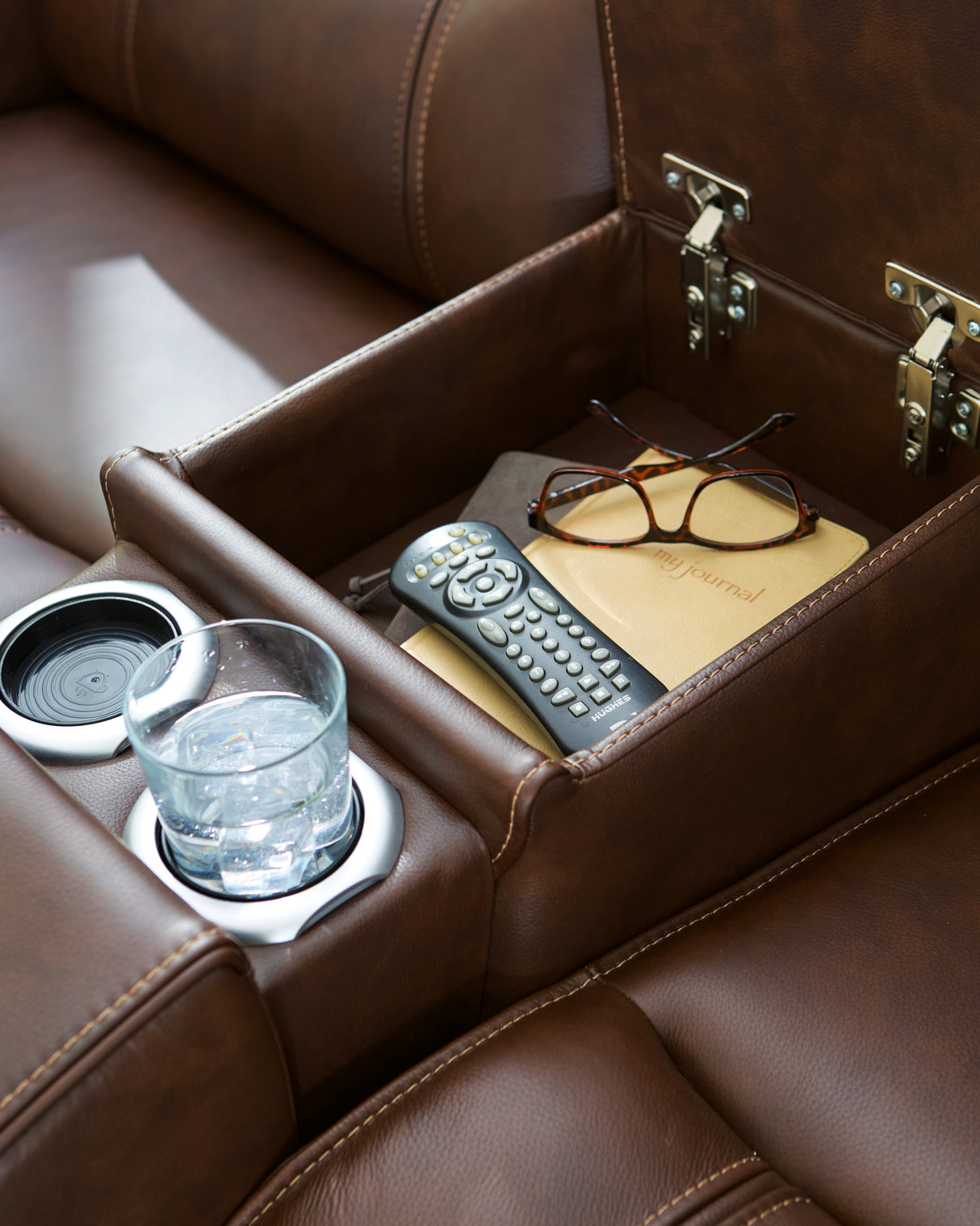 Knightington Brown Power Reclining Loveseat with Audio Seating from Ashley Furniture - Luna Furniture