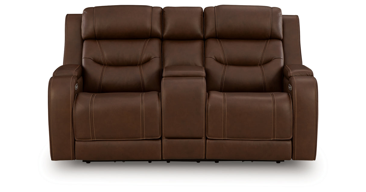 Knightington Brown Power Reclining Loveseat with Audio Seating from Ashley Furniture - Luna Furniture