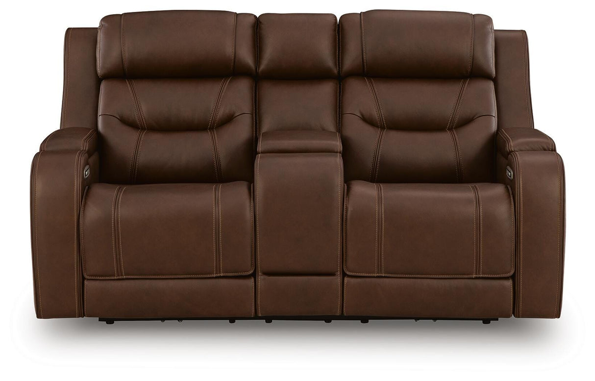 Knightington Brown Power Reclining Loveseat with Audio Seating from Ashley Furniture - Luna Furniture