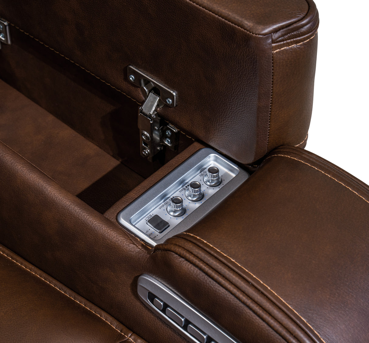 Knightington Brown Power Reclining Loveseat with Audio Seating from Ashley Furniture - Luna Furniture