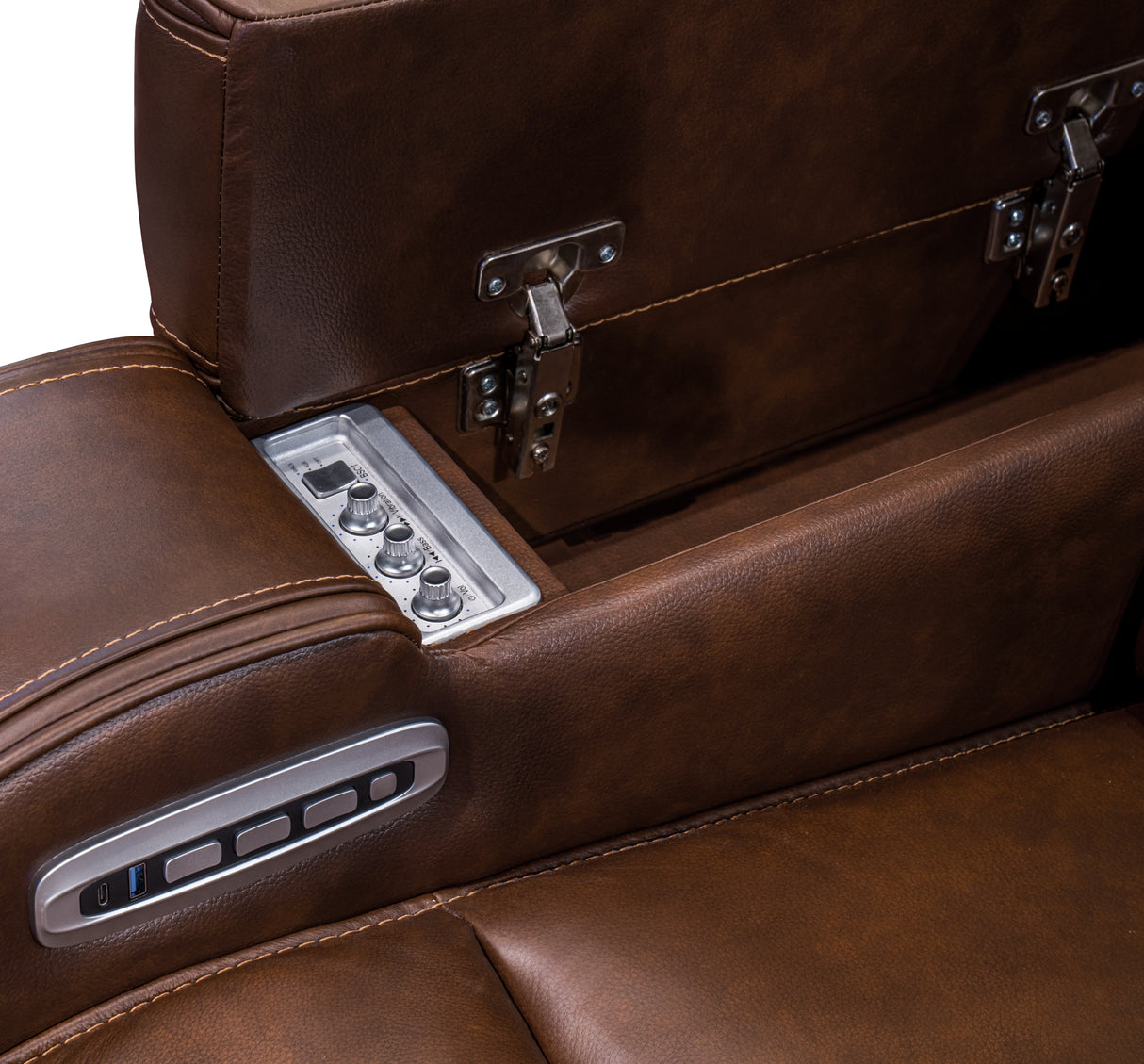 Knightington Brown Power Reclining Loveseat with Audio Seating from Ashley Furniture - Luna Furniture
