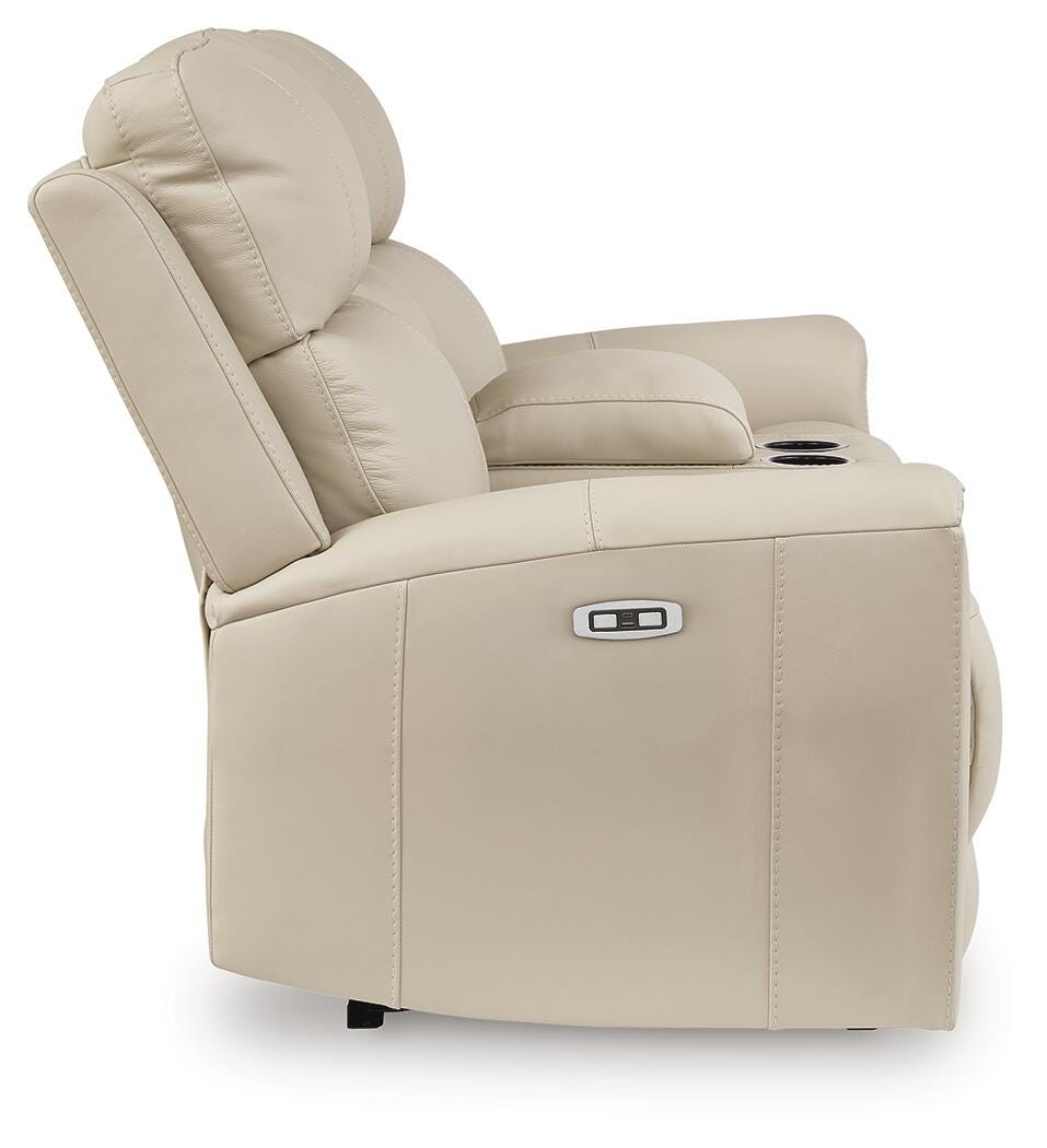 Dahlmoore Almond Power Reclining Loveseat with Console from Ashley - Luna Furniture