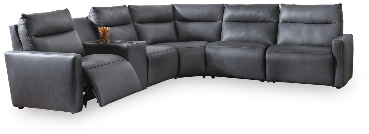 ModZ Blue 6-Piece Power Reclining Sectional with Audio Console from Ashley - Luna Furniture