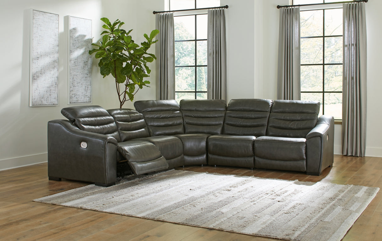 Center Line Dark Gray 5-Piece Power Reclining Sectional from Ashley Furniture - Luna Furniture