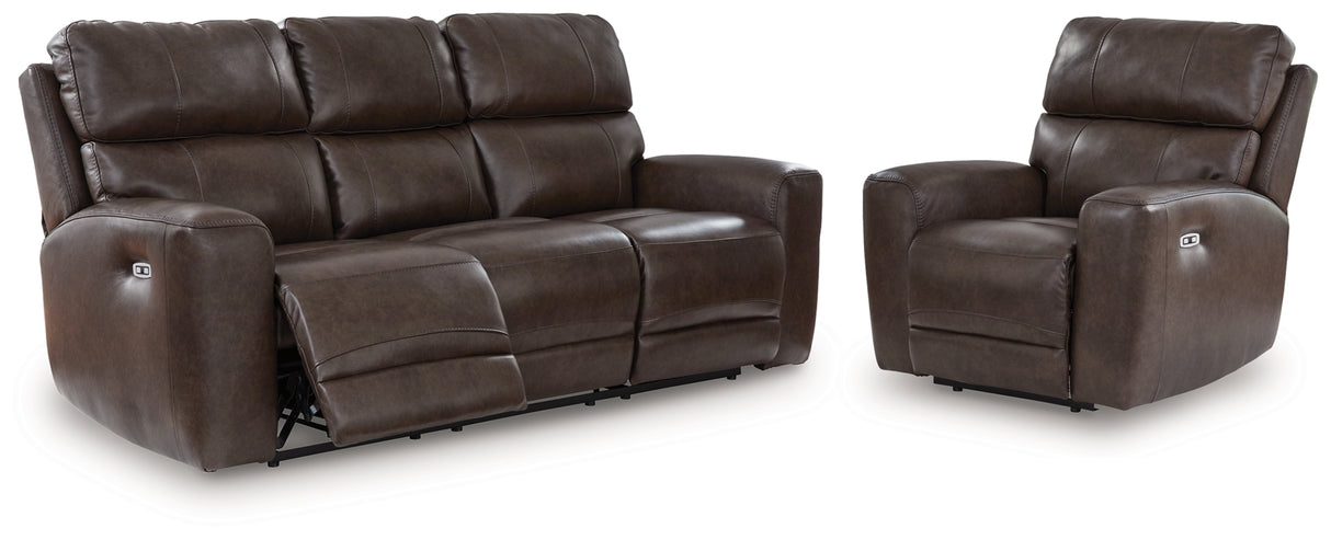 Crossplex Dark Brown Power Reclining Sofa and Power Recliner from Ashley Furniture - Luna Furniture