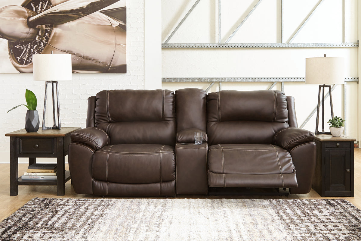Dunleith Chocolate 3-Piece Power Reclining Loveseat with Console from Ashley Furniture - Luna Furniture