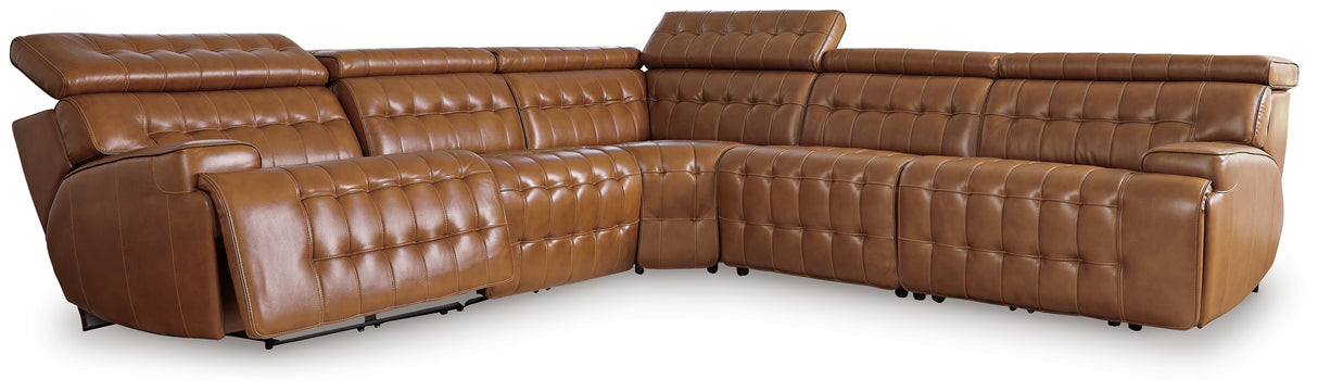 Temmpton Chocolate 5-Piece Power Reclining Sectional from Ashley - Luna Furniture