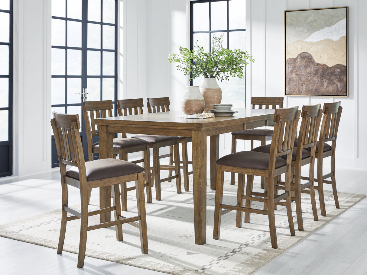Urbinforte Light Brown Counter Height Dining Table and 8 Barstools from Ashley - Luna Furniture