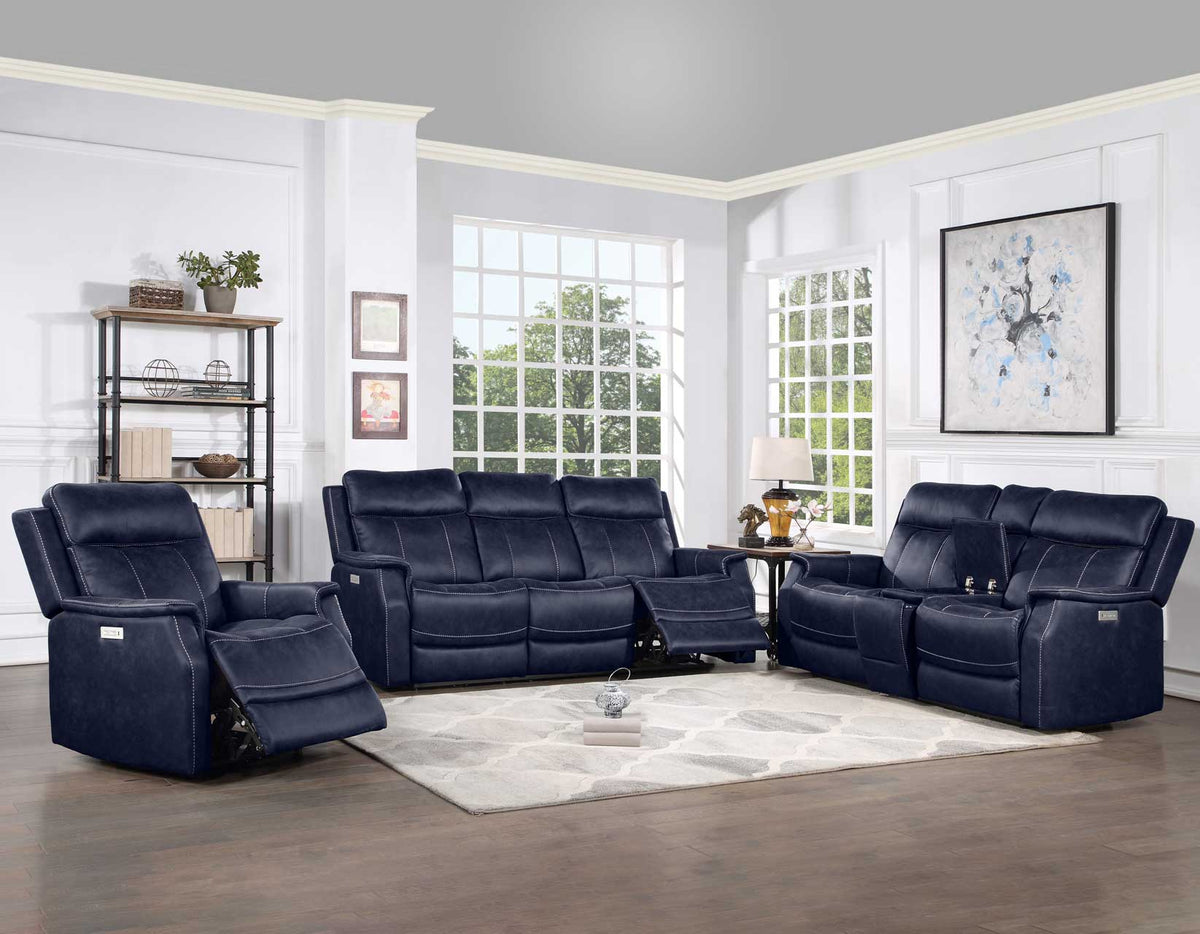 Valencia Ocean Blue Dual Power Reclining Sofa from Steve Silver - Luna Furniture