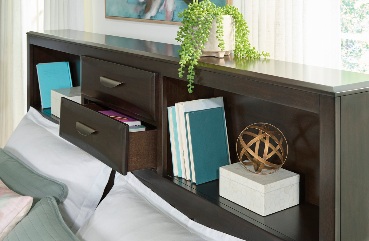 Vanmore Dark Brown Full Bookcase Storage Platform Bed from Ashley - Luna Furniture