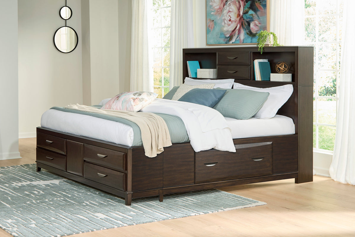 Vanmore Dark Brown King Bookcase Storage Platform Bed from Ashley - Luna Furniture