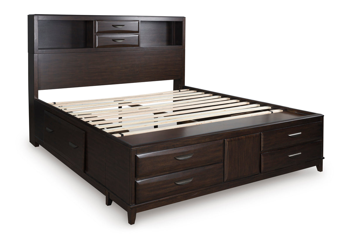 Vanmore Dark Brown King Bookcase Storage Platform Bed from Ashley - Luna Furniture