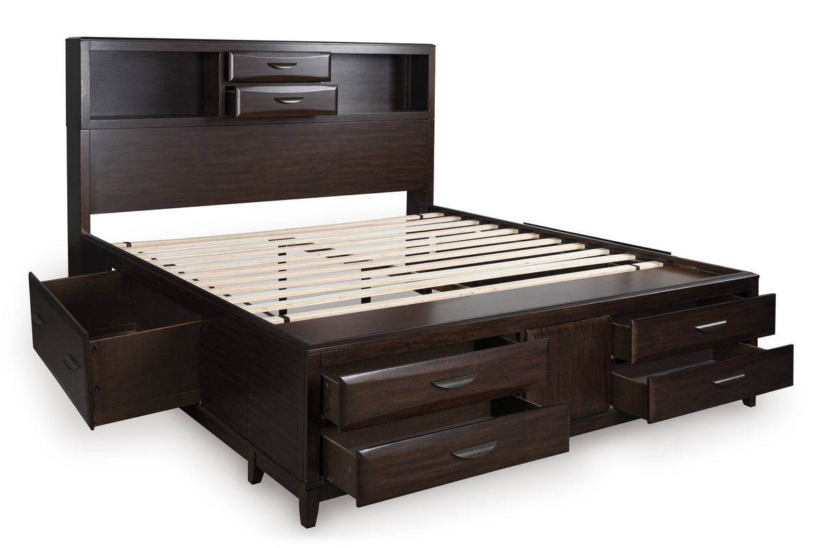 Vanmore Dark Brown King Bookcase Storage Platform Bed from Ashley - Luna Furniture