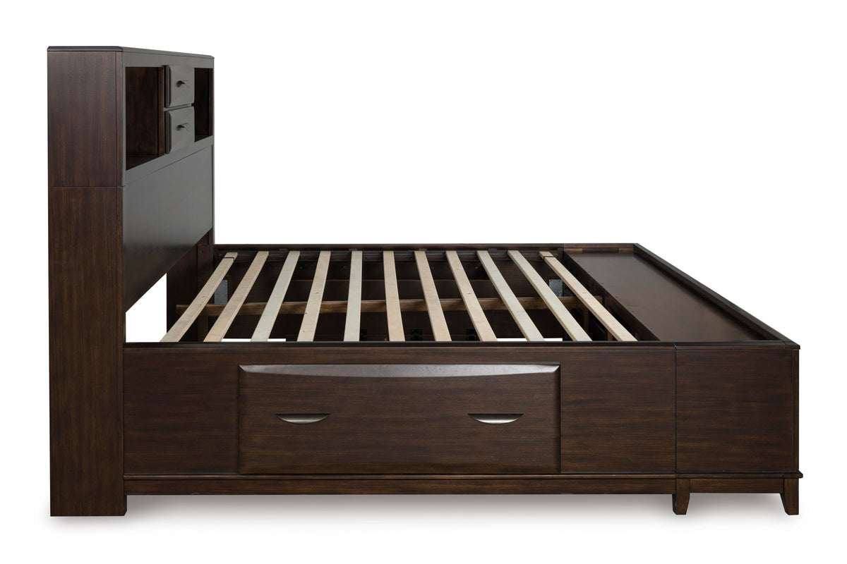 Vanmore Dark Brown King Bookcase Storage Platform Bed from Ashley - Luna Furniture