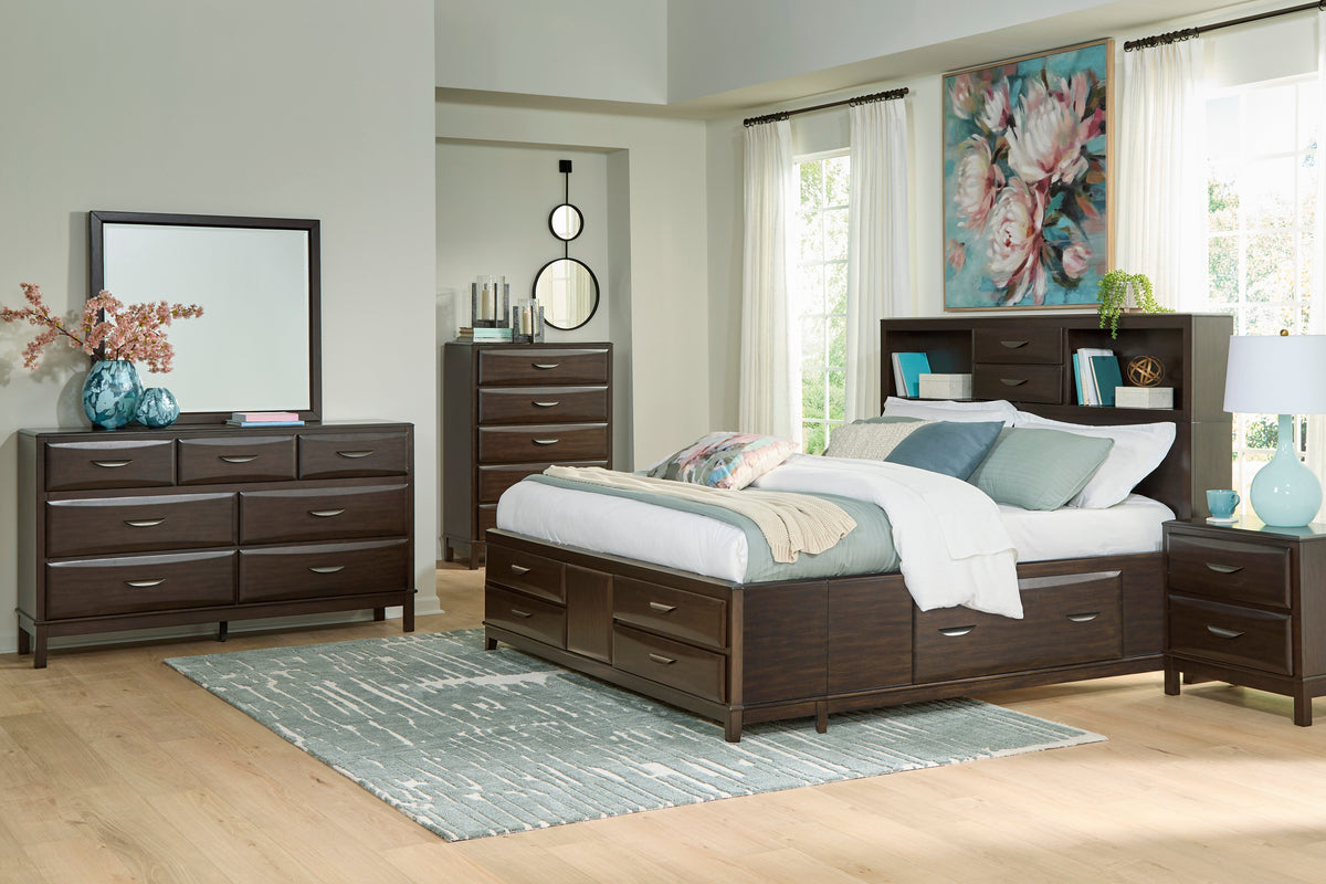 Vanmore Dark Brown King Bookcase Storage Platform Bed from Ashley - Luna Furniture