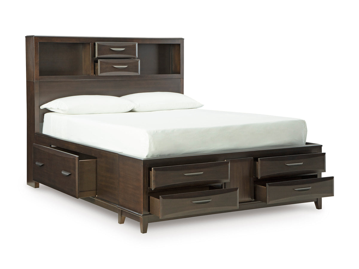 Vanmore Dark Brown Queen Bookcase Storage Platform Bed from Ashley - Luna Furniture