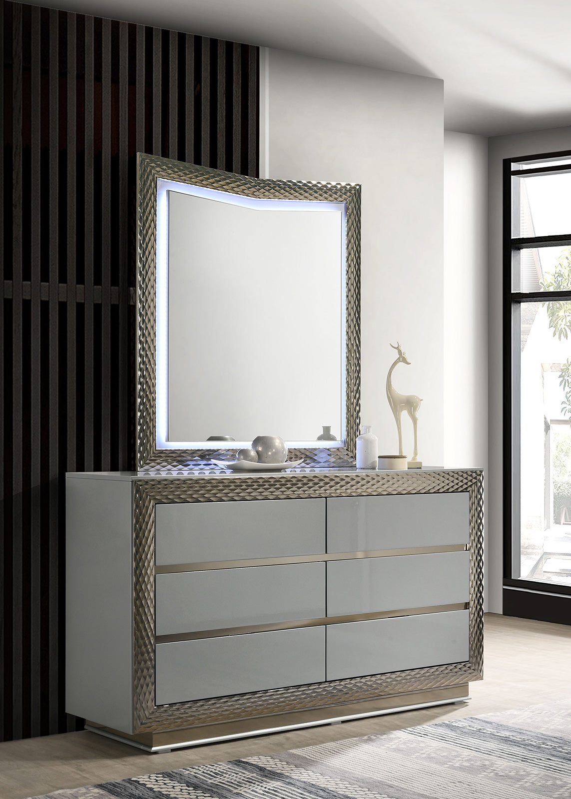 Ventnor Gray Glam Bedroom Set from Furniture of America - Luna Furniture