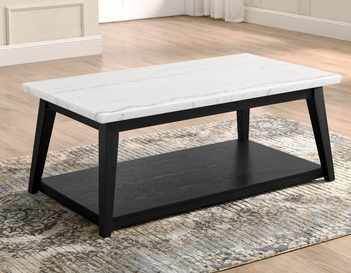 Vida White Marble Cocktail Table with Casters, Black Finish from Steve Silver - Luna Furniture