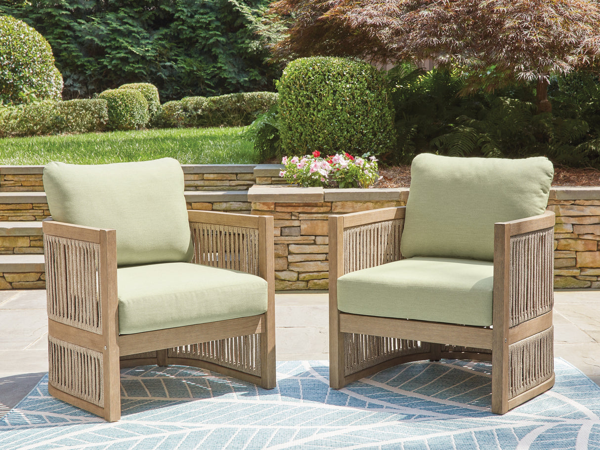 Vision Lane Beige/Green Outdoor Lounge Chair (Set of 2) from Ashley Furniture - Luna Furniture