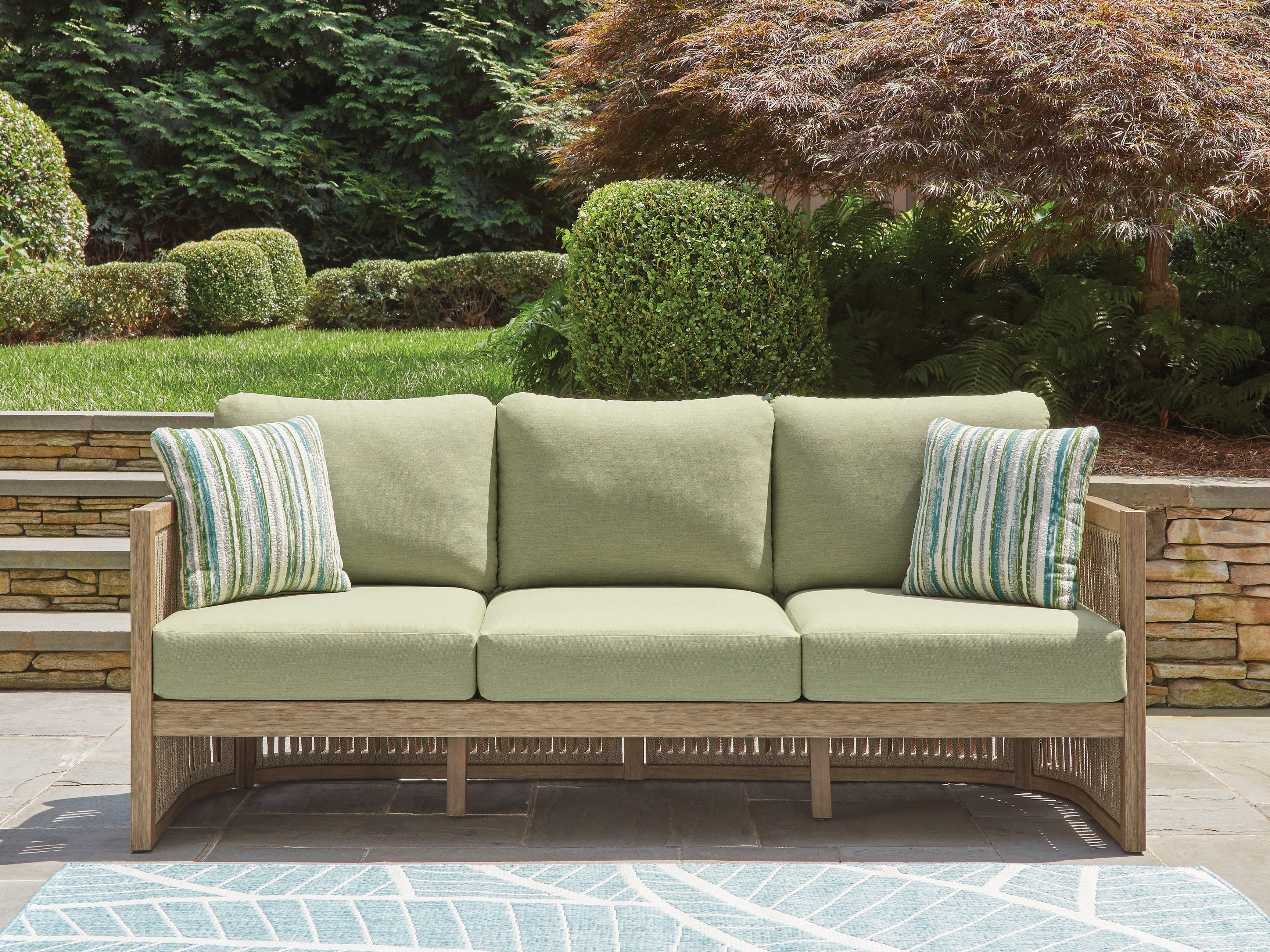 Ashley Vision Lane Beige/Green Outdoor Sofa with Cushion – Luna