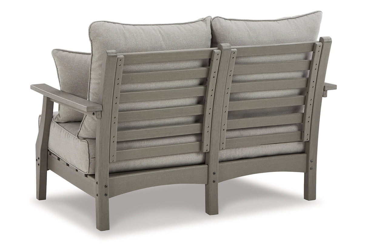 Visola Gray Outdoor Loveseat, 2 Lounge Chairs and Coffee Table from Ashley - Luna Furniture