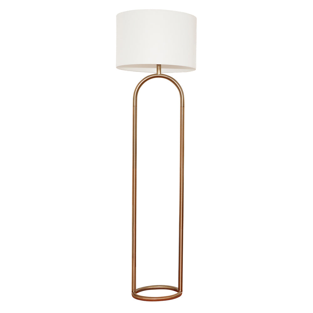 Vivid Brass Ring Base Floor Lamp with Large White Drum Shade from Ashcroft Furniture - Luna Furniture