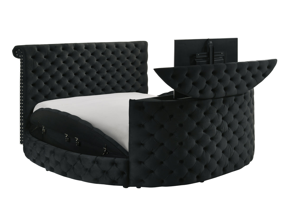 Voltare Black Queen Upholstered Fireplace Bed with TV Lift from Crown Mark - Luna Furniture