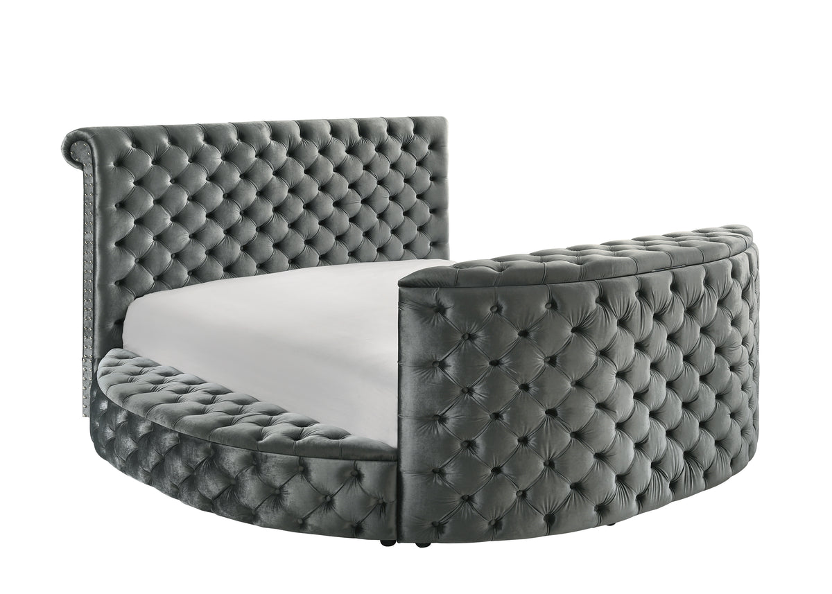 Voltare Gray Queen Upholstered Fireplace Bed with TV Lift from Crown Mark - Luna Furniture