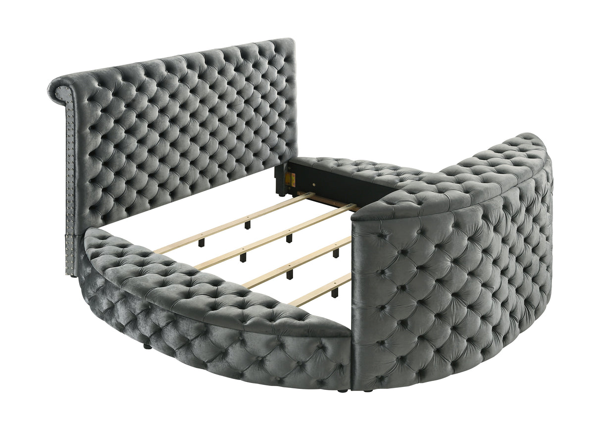 Voltare Gray Queen Upholstered Fireplace Bed with TV Lift from Crown Mark - Luna Furniture