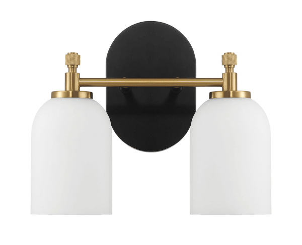 Vortex Two Lights Vanity in Traditional Style for Over Bathroom Mirror Wall Sconce 12.25"W Ć 10.125"H Ć 5.5"E With White Frosted Glass
