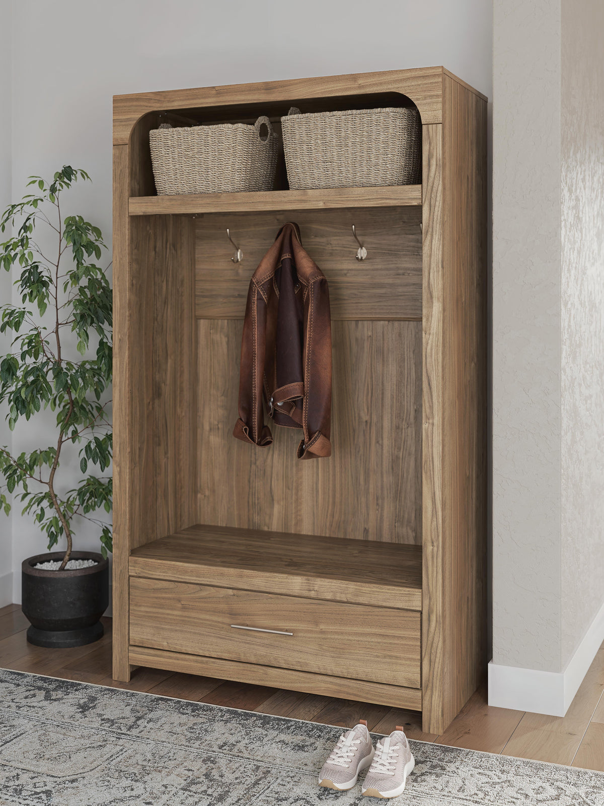 Dovander Brown Hall Tree with Storage Bench from Ashley - Luna Furniture