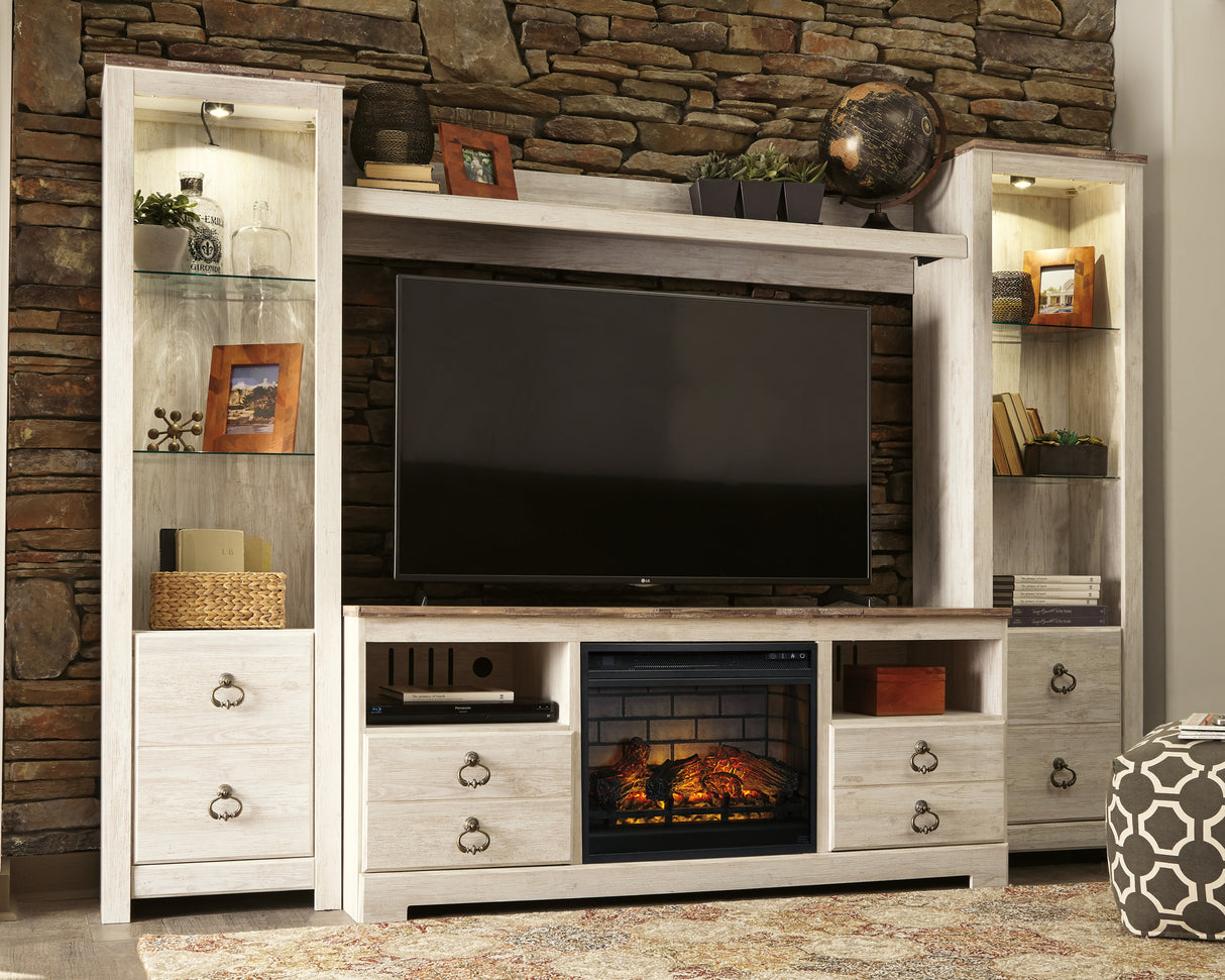 Willowton Whitewash 4-Piece Entertainment Center with Electric Fireplace from Ashley - Luna Furniture