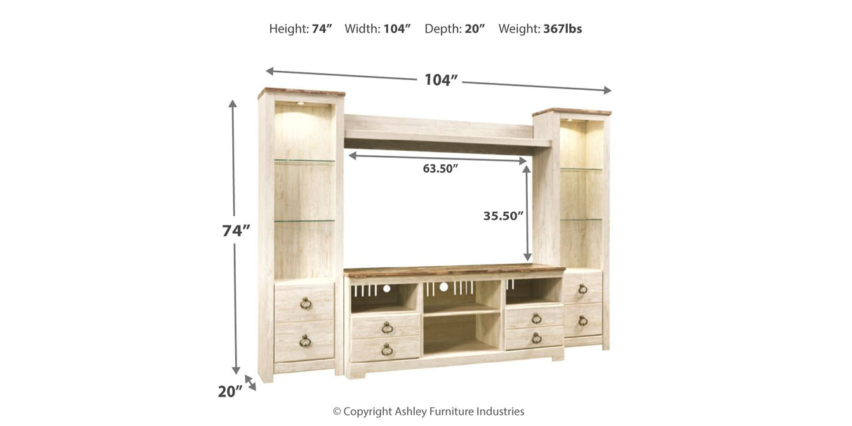 Willowton Whitewash 4-Piece Entertainment Center from Ashley - Luna Furniture