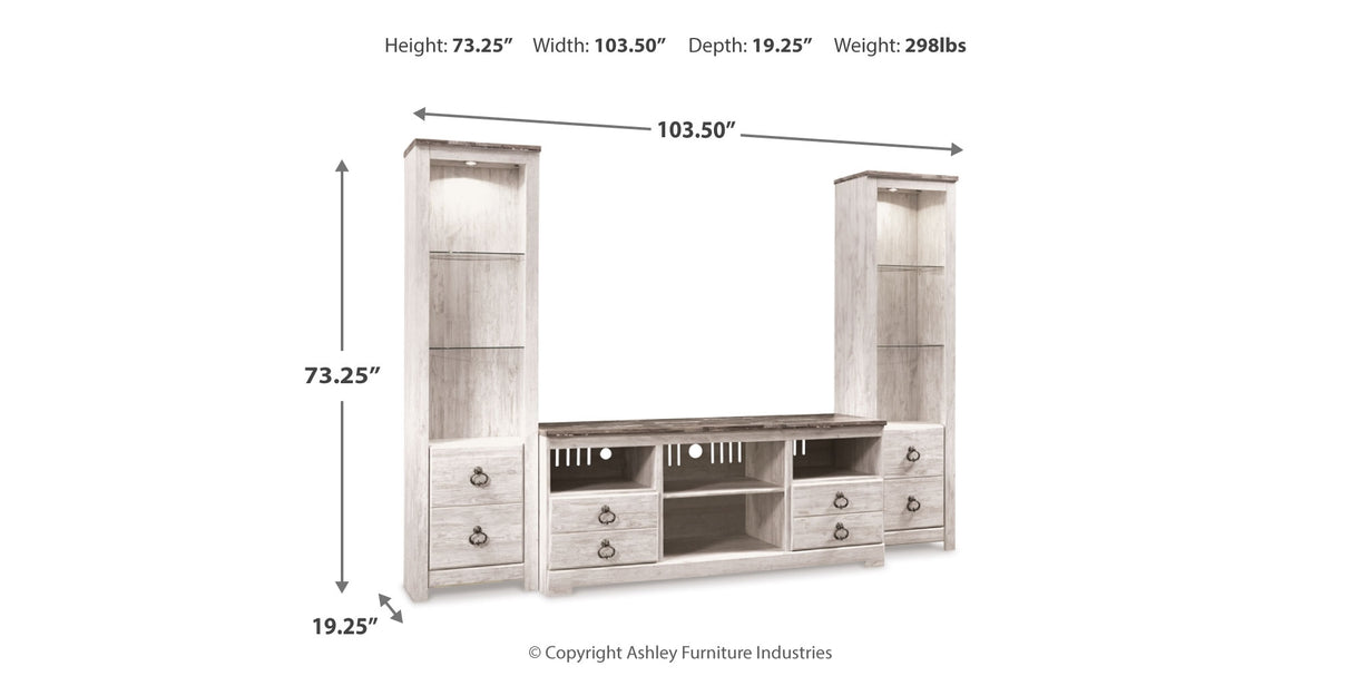 Willowton Whitewash 3-Piece Entertainment Center from Ashley Furniture - Luna Furniture