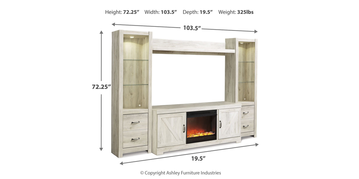 Bellaby Whitewash 4-Piece Entertainment Center with Fireplace from Ashley Furniture - Luna Furniture