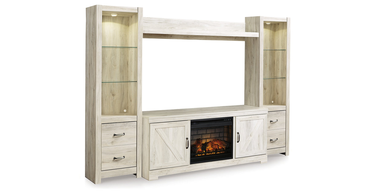 Bellaby Whitewash 4-Piece Entertainment Center with Electric Fireplace from Ashley Furniture - Luna Furniture