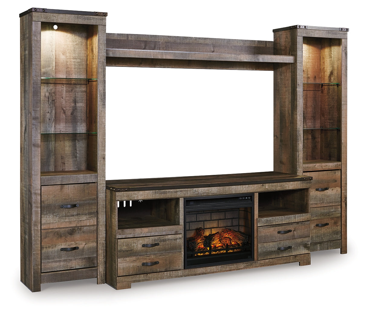 Trinell Brown 4-Piece Entertainment Center with Electric Fireplace from Ashley - Luna Furniture