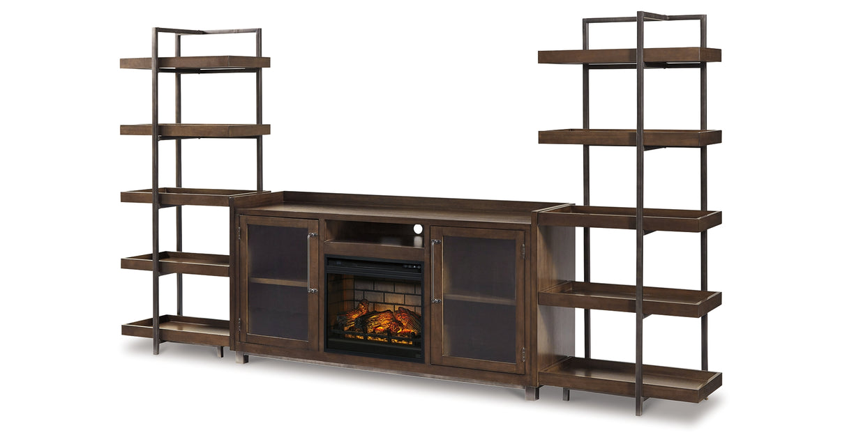 Starmore Brown/Gunmetal 3-Piece Wall Unit with Electric Fireplace from Ashley Furniture - Luna Furniture