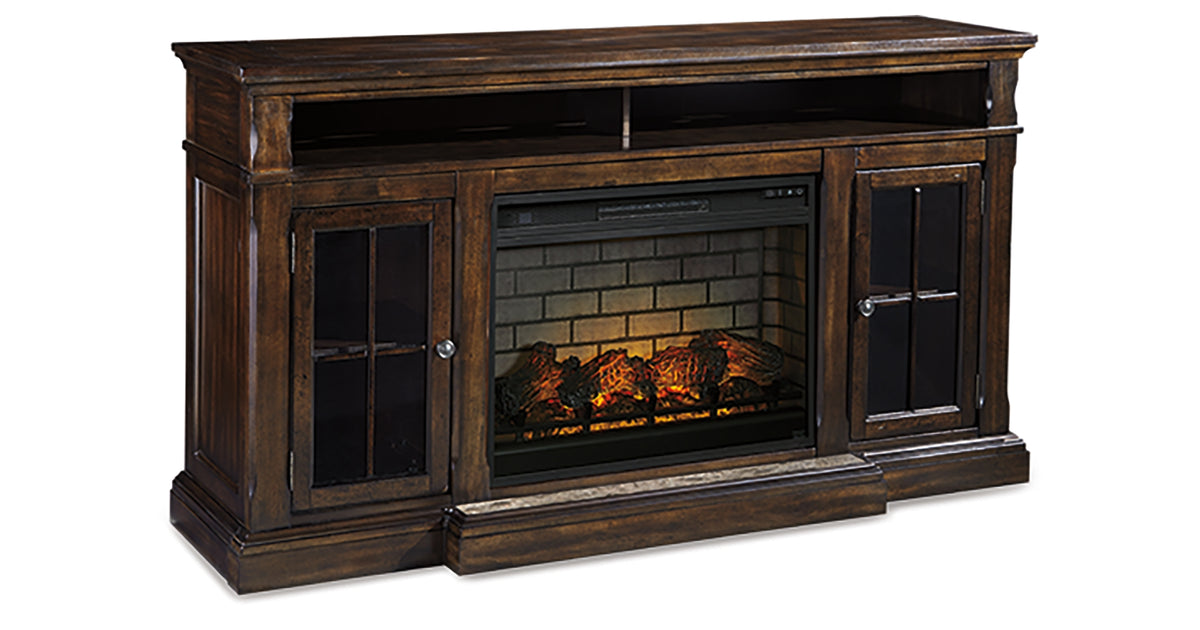 Roddinton Dark Brown 72" TV Stand with Electric Fireplace from Ashley - Luna Furniture