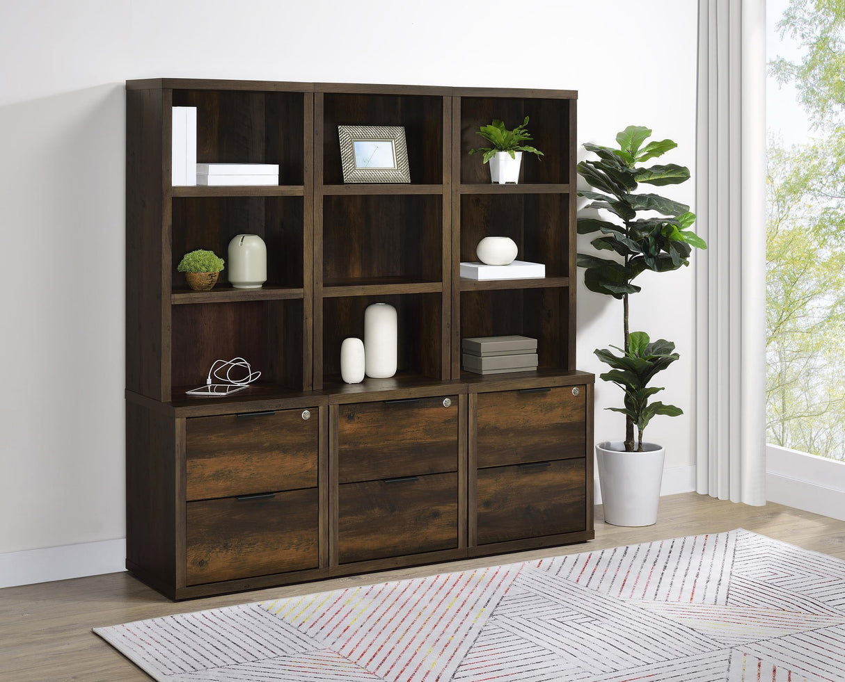Westpark Dark Pine 3-Shelf Bookcase with Lockable Drawer and USB Ports from Coaster - Luna Furniture
