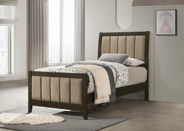 Wilkes Dark Cocoa Upholstered Twin Bed