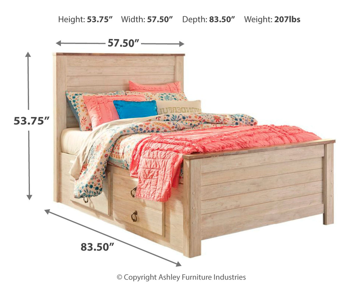 Willowton Full Panel Bed with Storage with Mirrored Dresser in Whitewash from Ashley - Luna Furniture