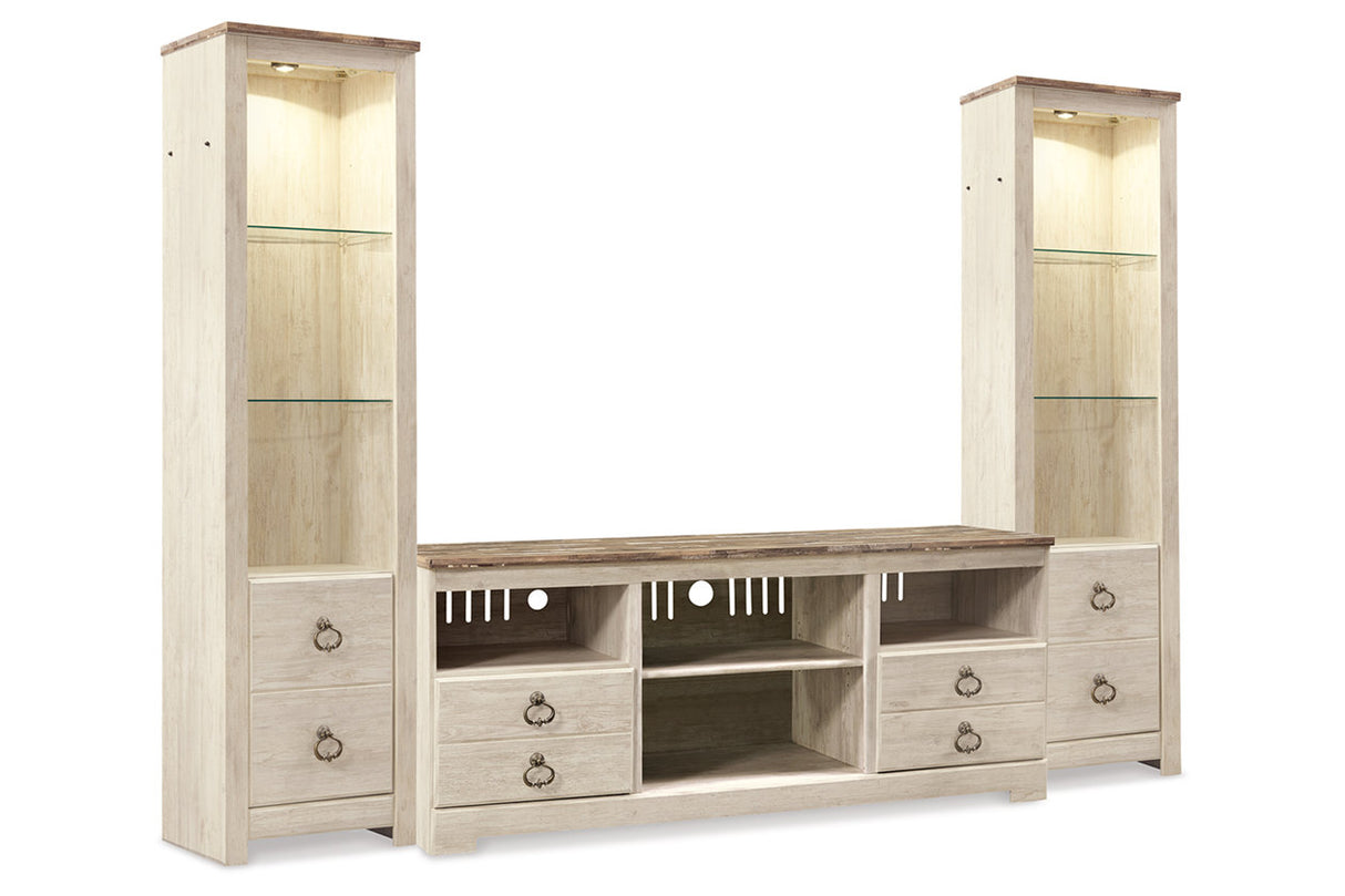 Willowton Whitewash 3-Piece Entertainment Center from Ashley Furniture - Luna Furniture