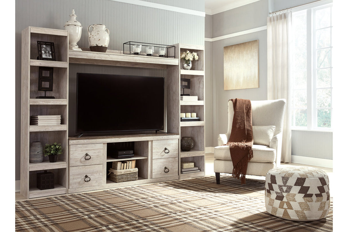 Willowton Whitewash 4-Piece Entertainment Center from Ashley - Luna Furniture