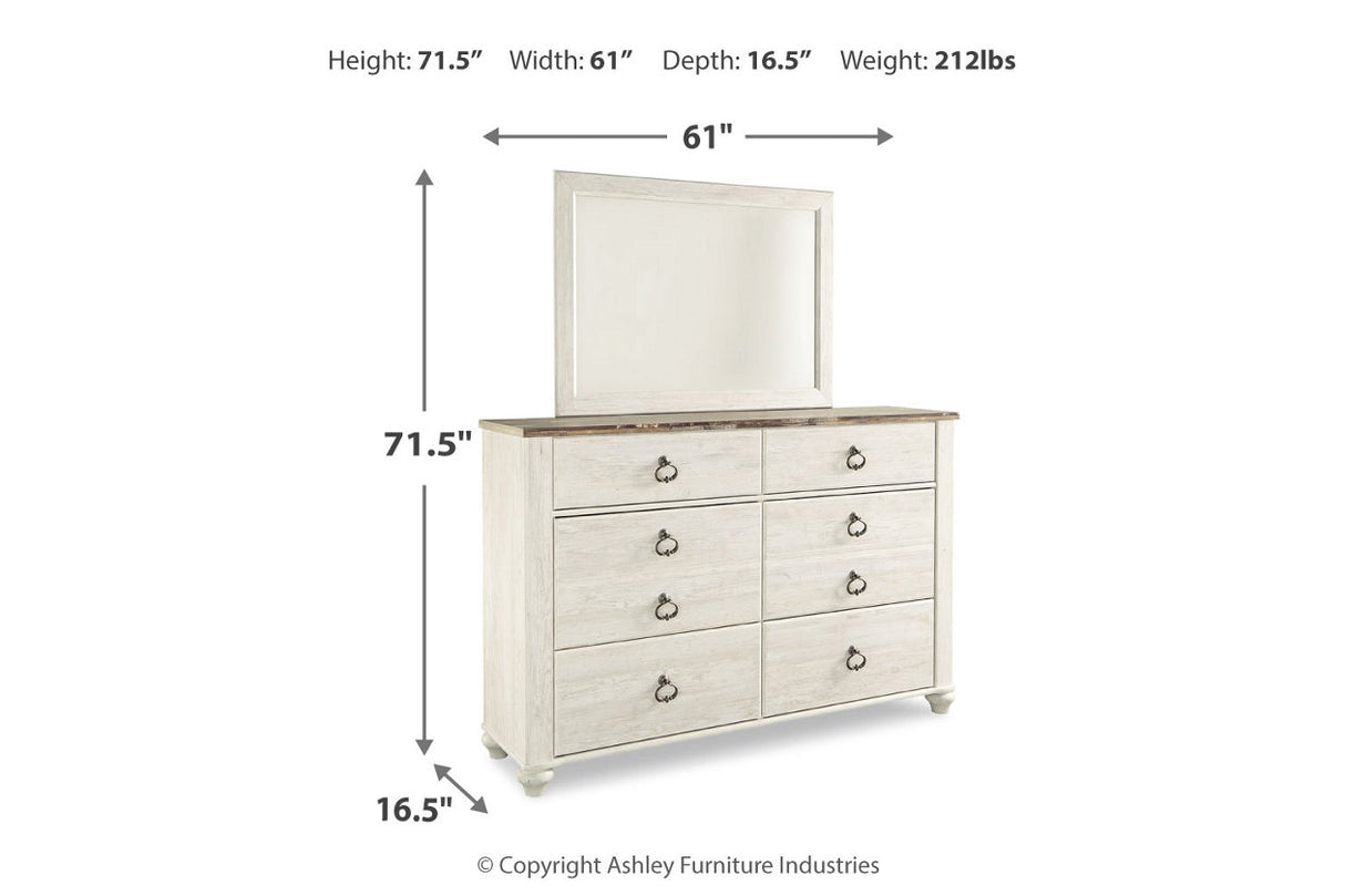 Willowton Whitewash Dresser and Mirror from Ashley - Luna Furniture