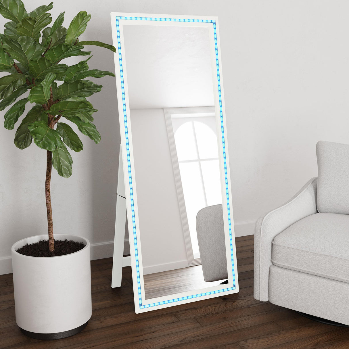 Windrose White Full Length Floor Standing Tempered Mirror with LED Lighting from Coaster - Luna Furniture
