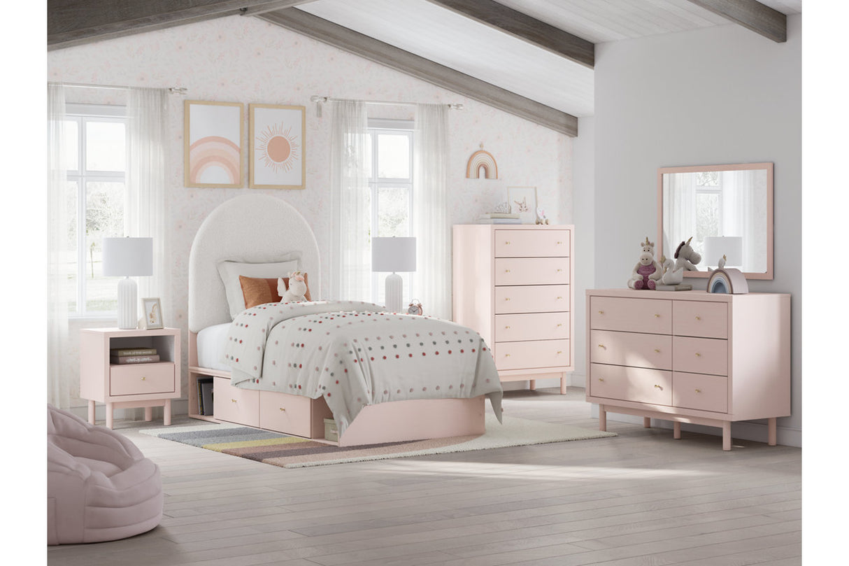 Wistenpine Blush Twin Upholstered Storage Platform Bed with 4 Drawers from Ashley - Luna Furniture
