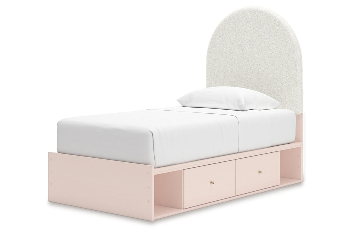 Wistenpine Blush Upholstered Youth Storage Platform Bedroom Set with 2 Drawers from Ashley - Luna Furniture