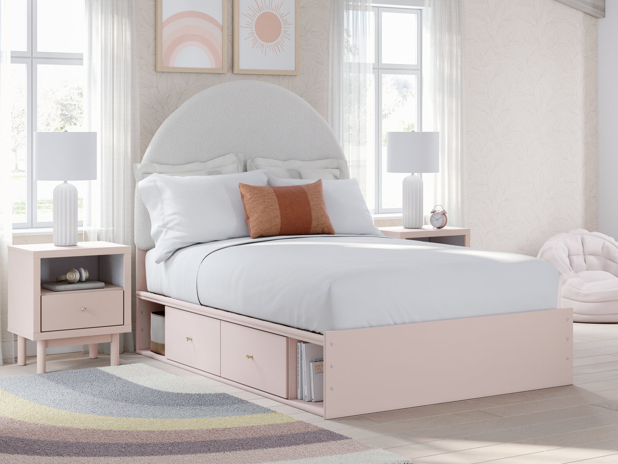 Wistenpine Full Upholstered Panel Headboard with Dresser and 2 Nightstands in Blush from Ashley - Luna Furniture
