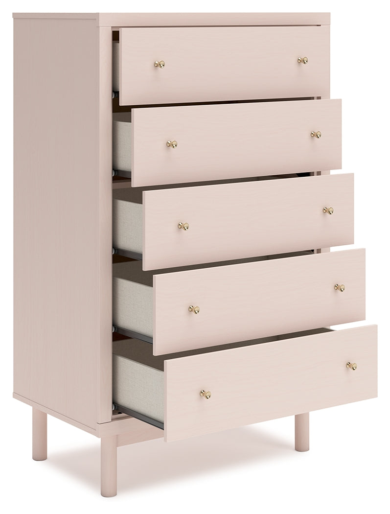 Wistenpine Full Upholstered Panel Headboard with Mirrored Dresser and Chest in Blush from Ashley - Luna Furniture